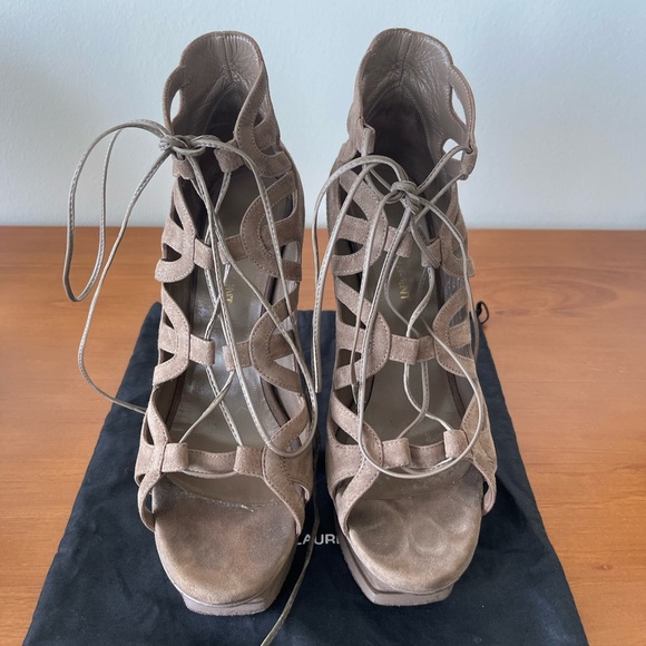 YSL Saint Laurent Suede Gladiator Heel Sandal - Picture 2 of 16